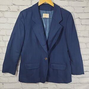 Vintage Pendleton Lined Blazer Womens Sz 12 Blue 100% Virgin Wool Jacket USA